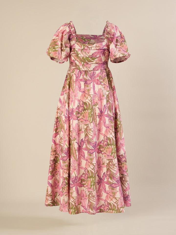Maternity & Nursing Pink Floral Linen Midi Dress