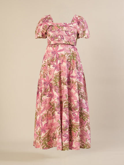 Maternity & Nursing Pink Floral Linen Midi Dress