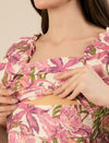 Maternity & Nursing Pink Floral Linen Midi Dress