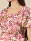 Maternity & Nursing Pink Floral Linen Midi Dress