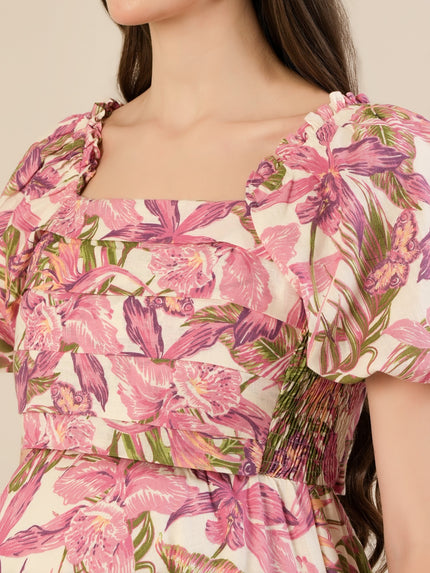 Maternity & Nursing Pink Floral Linen Midi Dress