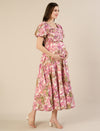 Maternity & Nursing Pink Floral Linen Midi Dress