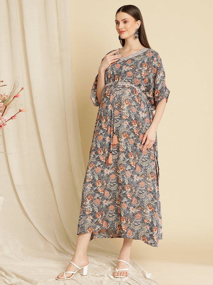 Maternity Floral Kaftan Dress