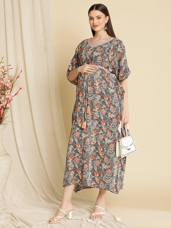 Maternity Floral Kaftan Dress