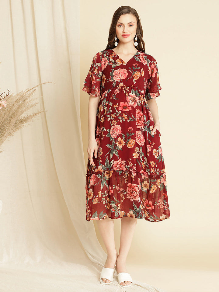 Maternity Floral Midi Dress