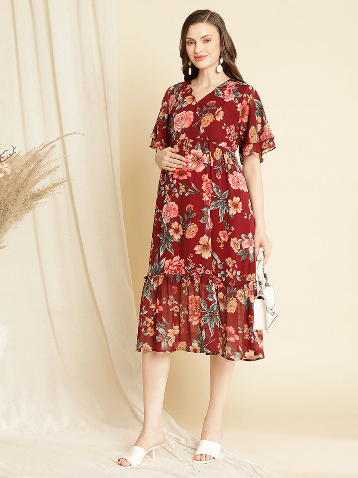 Maternity Floral Midi Dress