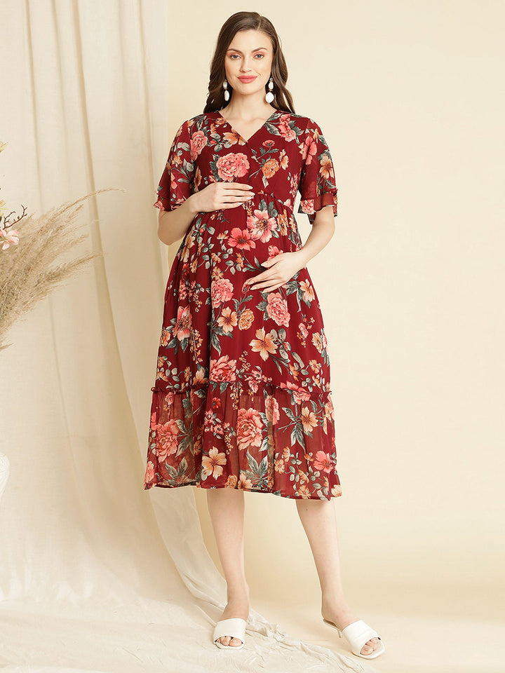 Maternity Floral Midi Dress