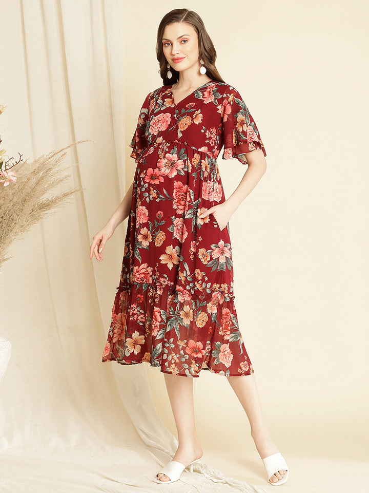 Maternity Floral Midi Dress
