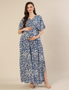 Maternity & Nursing Floral White Blue Maxi Kaftan Dress