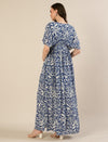 Maternity & Nursing Floral White Blue Maxi Kaftan Dress