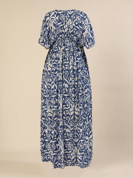 Maternity & Nursing Floral White Blue Maxi Kaftan Dress