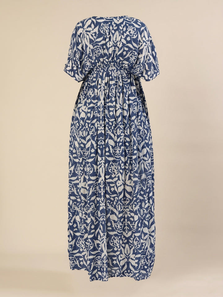 Maternity & Nursing Floral White Blue Maxi Kaftan Dress
