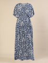 Maternity & Nursing Floral White Blue Maxi Kaftan Dress