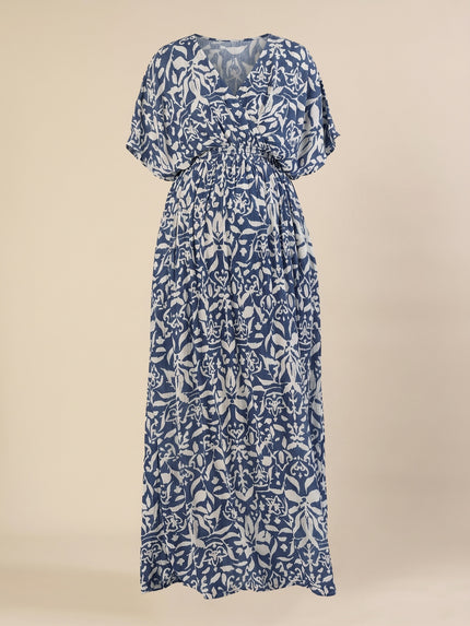 Maternity & Nursing Floral White Blue Maxi Kaftan Dress