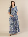 Maternity & Nursing Floral White Blue Maxi Kaftan Dress