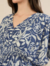 Maternity & Nursing Floral White Blue Maxi Kaftan Dress