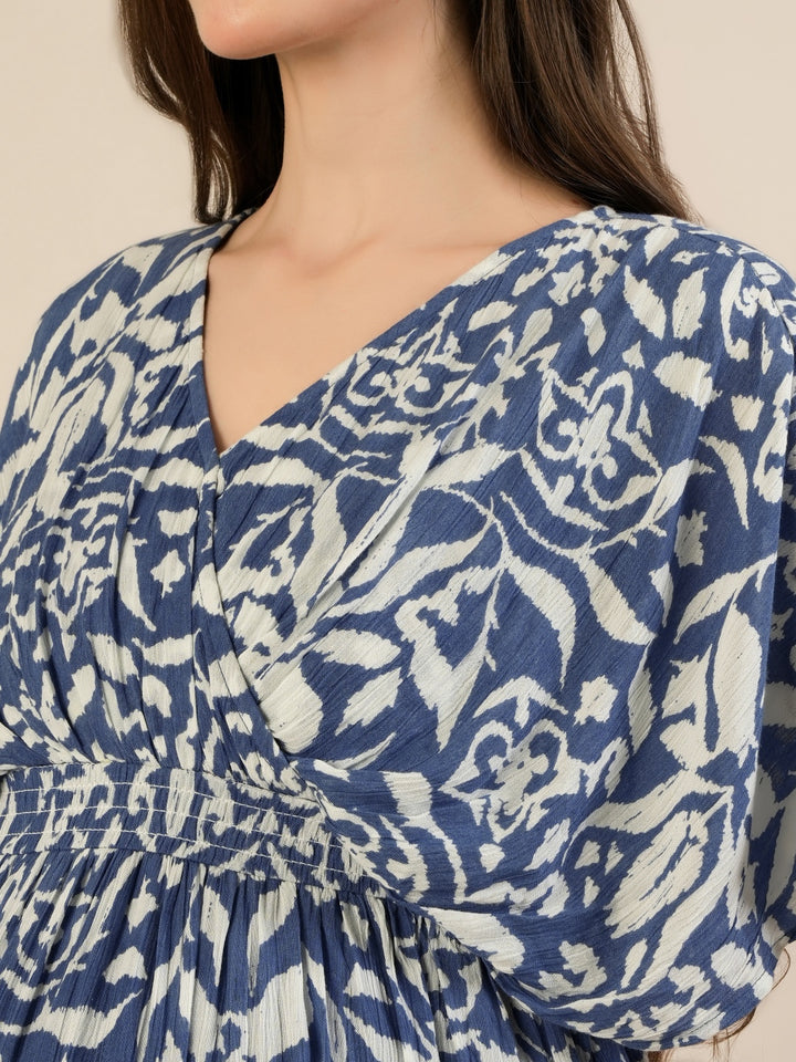 Maternity & Nursing Floral White Blue Maxi Kaftan Dress