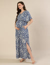 Maternity & Nursing Floral White Blue Maxi Kaftan Dress