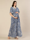 Maternity & Nursing Floral White Blue Maxi Kaftan Dress