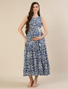Maternity & Nursing Blue Floral Sleeveless Tiered Maxi Dress