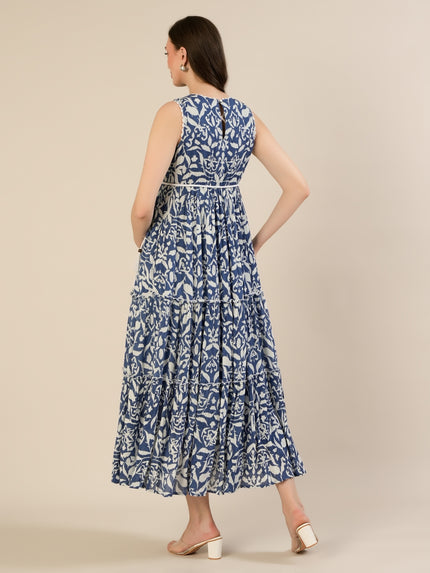Maternity & Nursing Blue Floral Sleeveless Tiered Maxi Dress