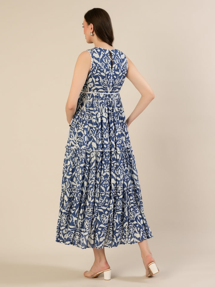 Maternity & Nursing Blue Floral Sleeveless Tiered Maxi Dress