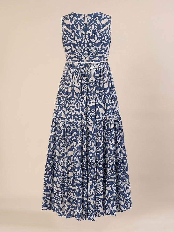 Maternity & Nursing Blue Floral Sleeveless Tiered Maxi Dress