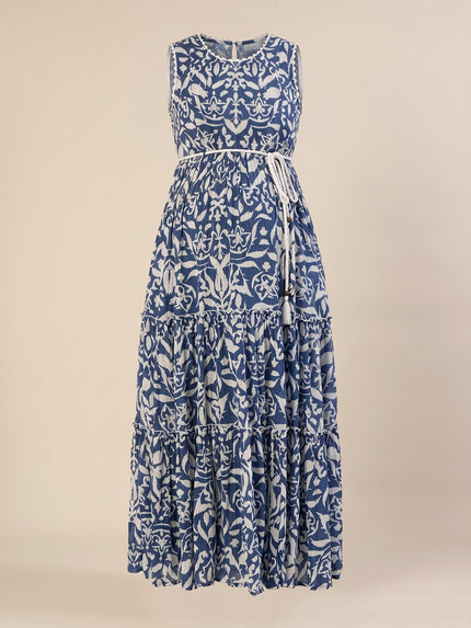Maternity & Nursing Blue Floral Sleeveless Tiered Maxi Dress