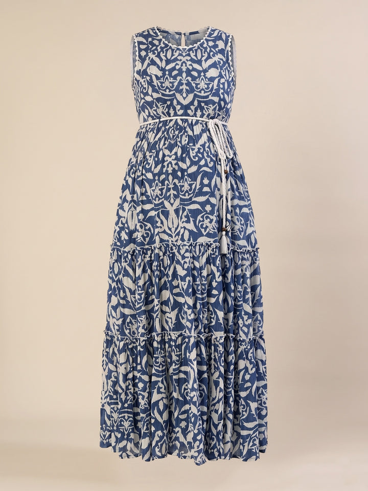 Maternity & Nursing Blue Floral Sleeveless Tiered Maxi Dress