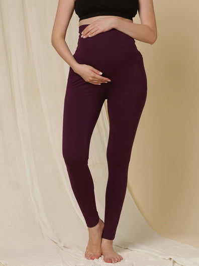 Maternity French Terry Leggings- Purple