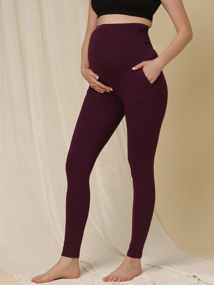 Maternity French Terry Leggings- Purple