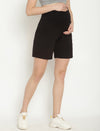 Maternity High-rise Over-belly Shorts with Adjustable Drawstring- Black