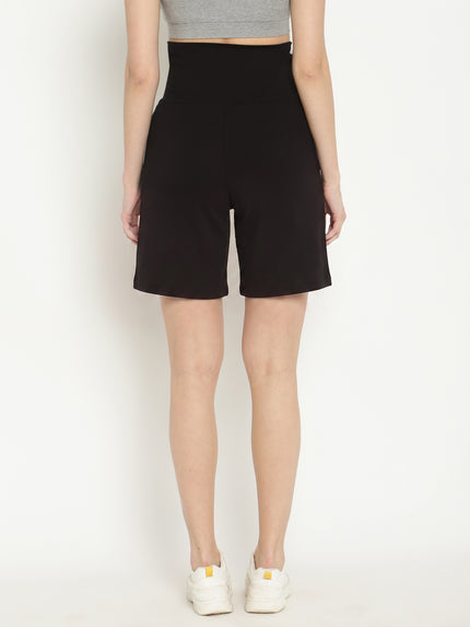 Maternity High-rise Over-belly Shorts with Adjustable Drawstring- Black
