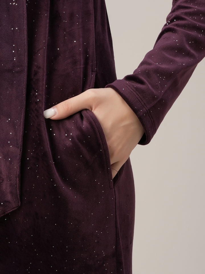 Maternity & Nursing Purple Glitter Velvet Maxi Dress