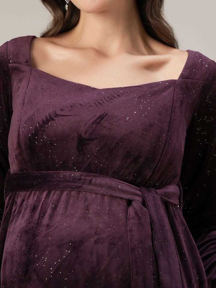 Maternity & Nursing Purple Glitter Velvet Maxi Dress