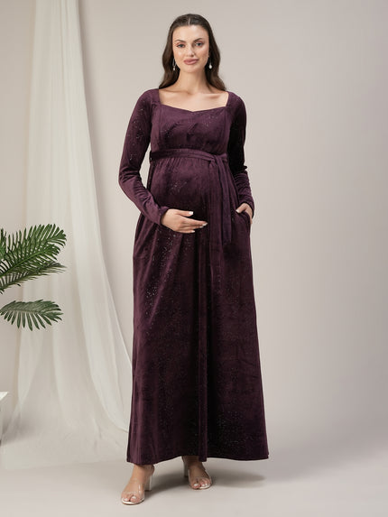 Purple Glitter Velvet Maternity & Nursing Maxi Dress Purple Glitter Velvet Maternity & Nursing Maxi Dress