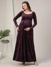 Maternity & Nursing Purple Glitter Velvet Maxi Dress
