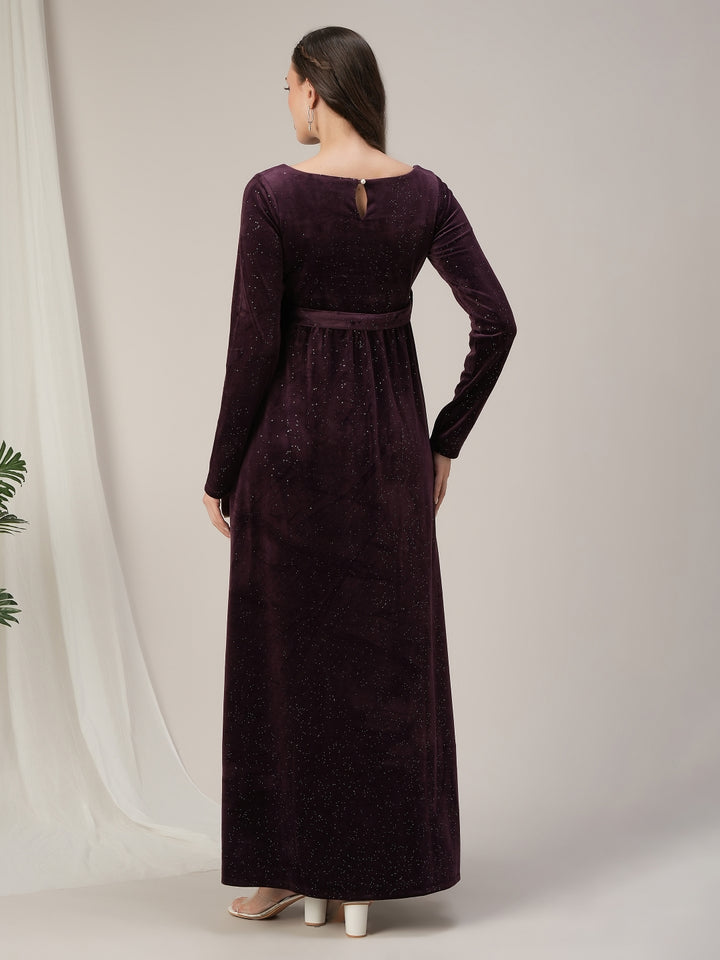 Maternity & Nursing Purple Glitter Velvet Maxi Dress