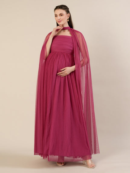 Mauve Maternity Gown with Draped Cape