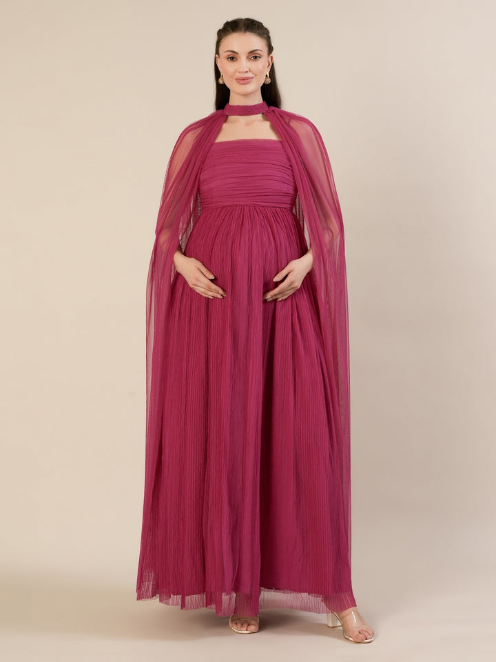 Mauve Maternity Gown with Draped Cape