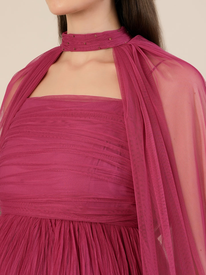 Mauve Maternity Gown with Draped Cape