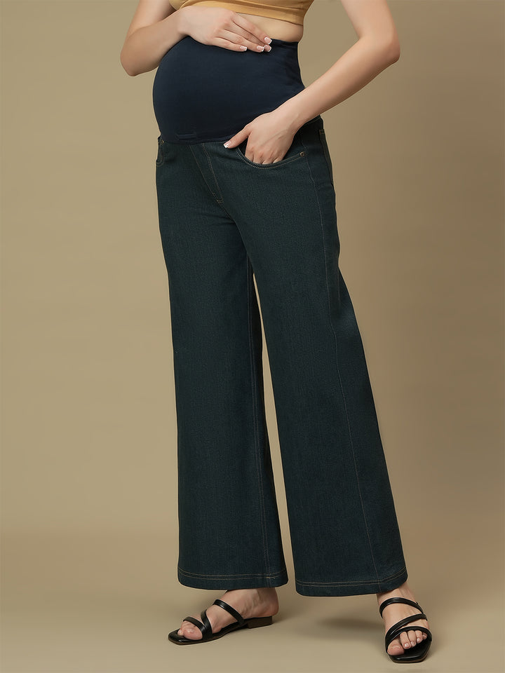 Maternity Green Flare Bell Bottom Jeans
