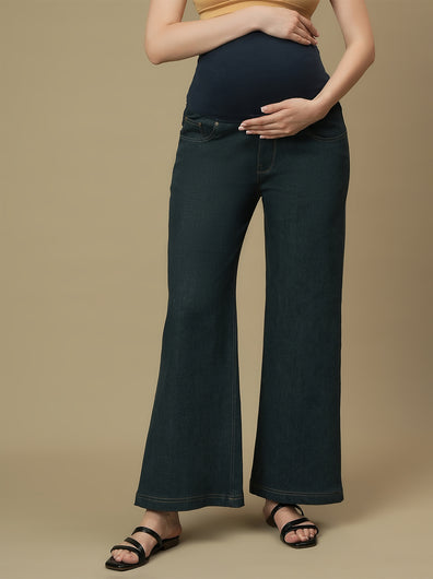 Maternity Green Flare Bell Bottom Jeans