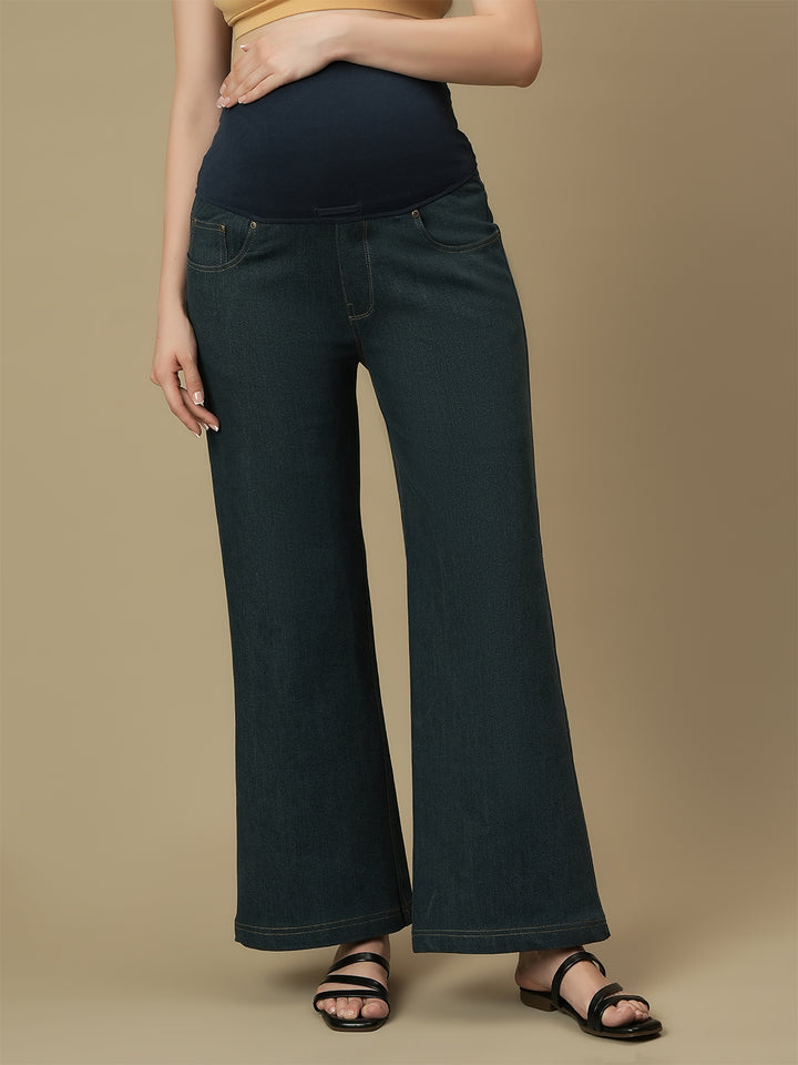 Maternity Green Flare Bell Bottom Jeans