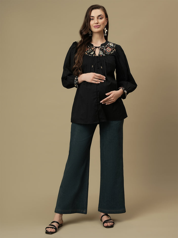 Maternity Green Flare Bell Bottom Jeans