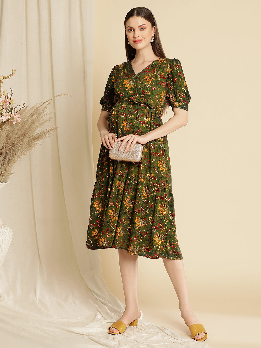 Buy Maternity Green Midi Dress