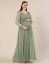 Maternity Green Tulle Gown with Detachable Train