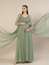 Maternity Green Tulle Gown with Detachable Train