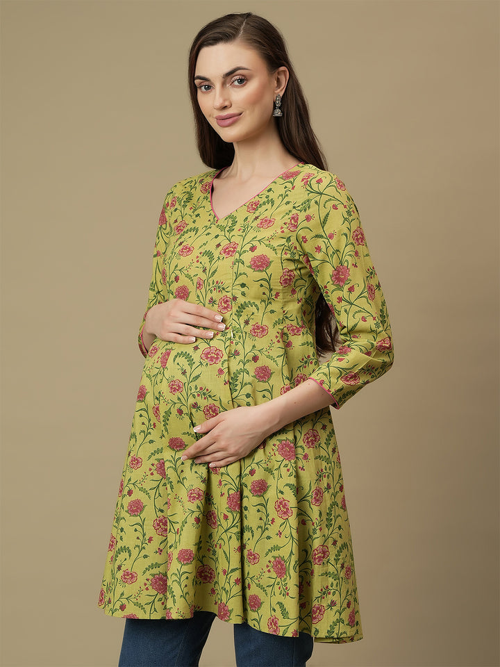 Maternity Green Short Cotton Kurti Tunic Top