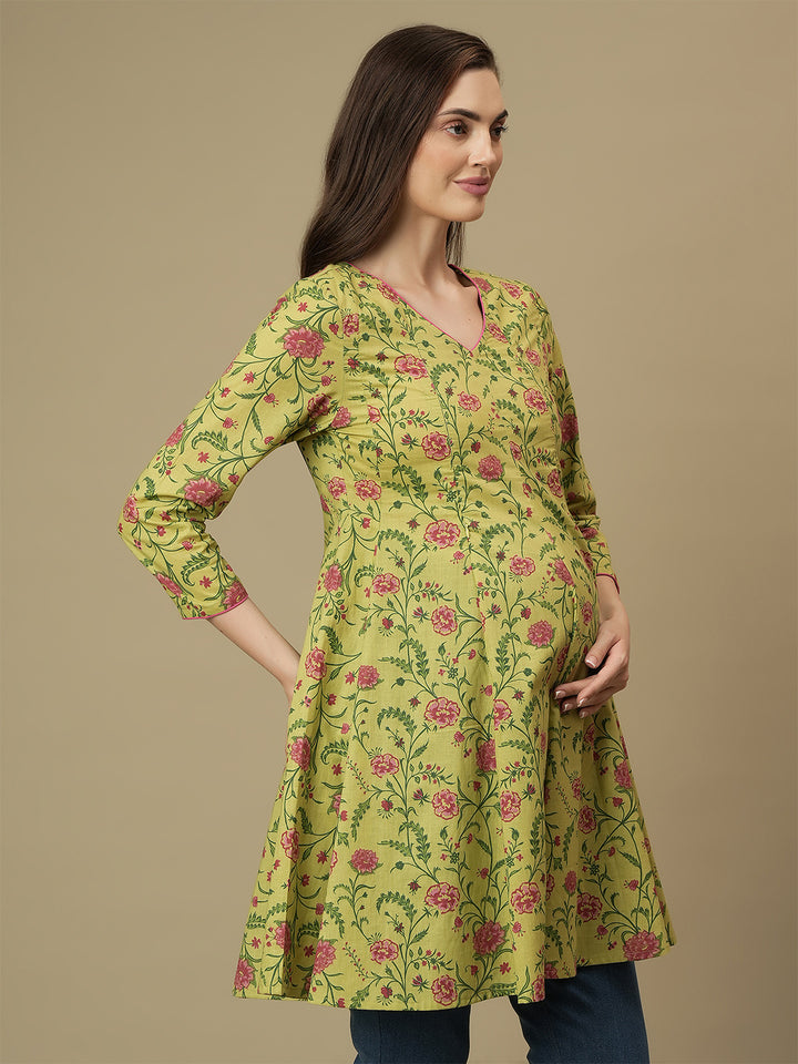 Maternity Green Short Cotton Kurti Tunic Top